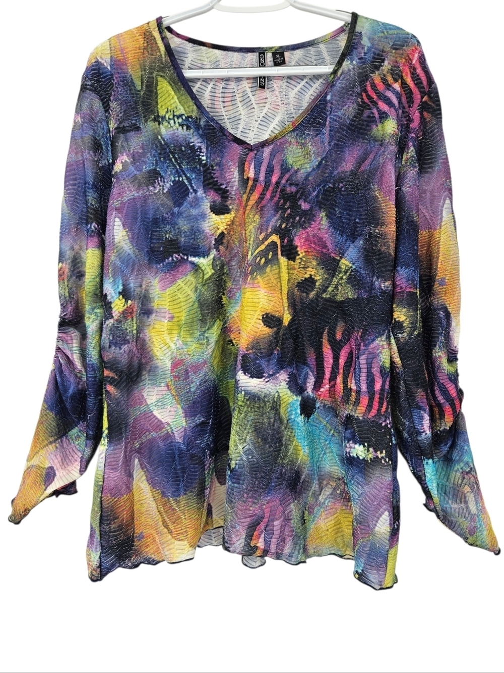 Sno Skins Watercolor Abstract Print Top Multicolor Women's Size XL Art To Wear